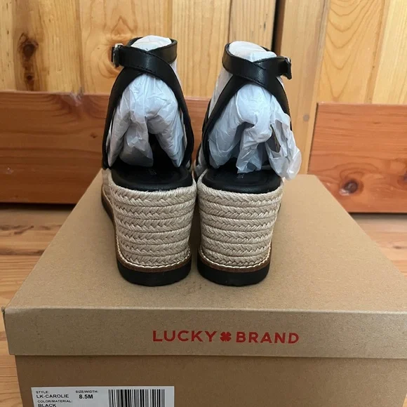 NIB Lucky Brand Black Espadrille Wedge Carolie Sandals Sz 8.5 - Picture 8 of 9